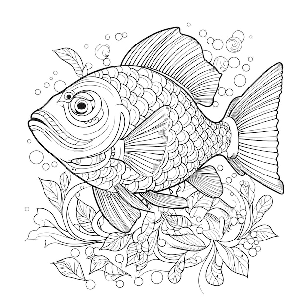 Illustration Malbuchseite Fisch