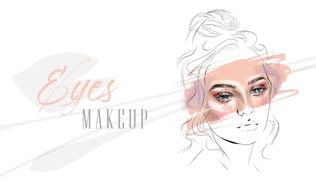 Vektor illustration mit augen, wimpern und augenbrauen der frau. realistischer sexy make-up-look. logo für stirn