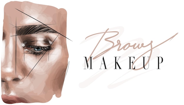 Vektor illustration mit augen, wimpern und augenbrauen der frau. realistischer sexy make-up-look.