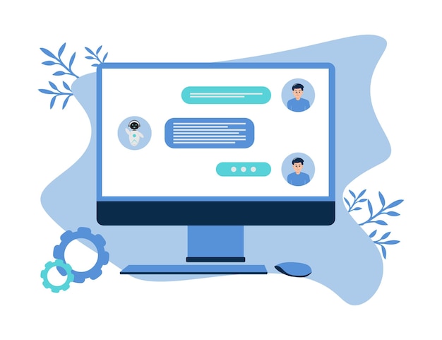 Illustration mit Chatbot-Computerrobotersymbolen für künstliche Intelligenz und Chat-Kommunikation