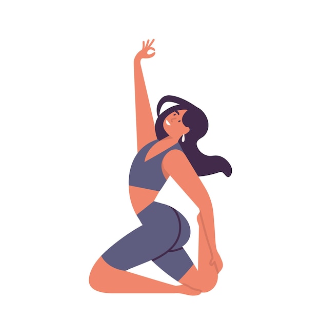 Illustration mit der jungen Frau, die Yogaübungen tut.
