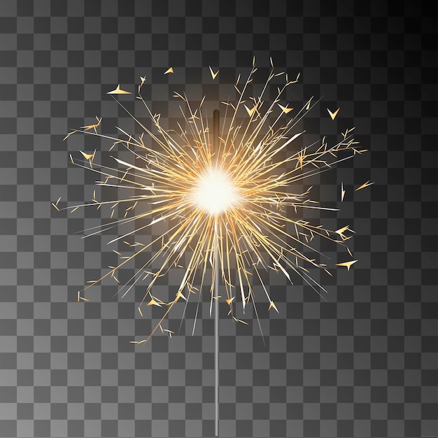Illustration mit gelber realistischer Wunderkerze auf transparentem Hintergrund für Feierdesign Frohes neues Jahr Hintergrund Dunkler Hintergrund Lichteffekt goldenes Licht Weißer Hintergrund