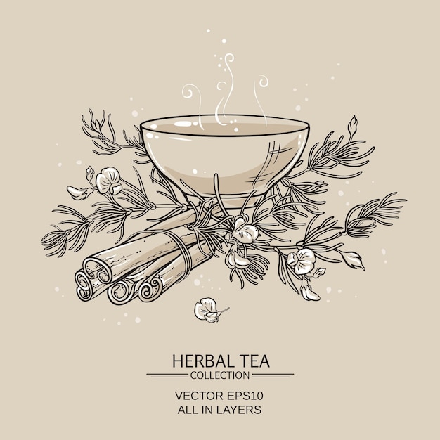 Illustration mit Teeschale mit Rooibos und Zimt