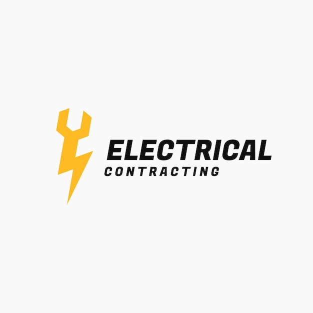 Illustration moderner elektrischer Bolzen mit Schraubenschlüssel-Logo-Design.