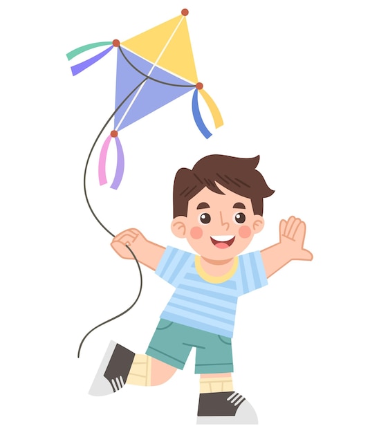 Illustration of Cheerful Boy Flying a Kite