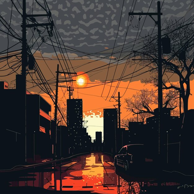 Vektor illustration_of_urban_silhouette_with_a_twilight