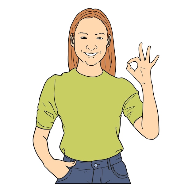 Vektor illustration of woman agreeing with ok pose