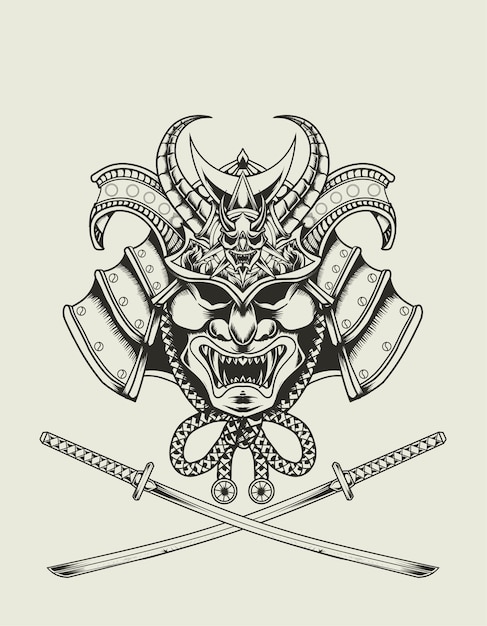 Vektor illustration samurai kopf monochromen stil