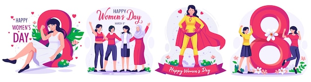 Illustration satz des konzepts zum internationalen frauentag