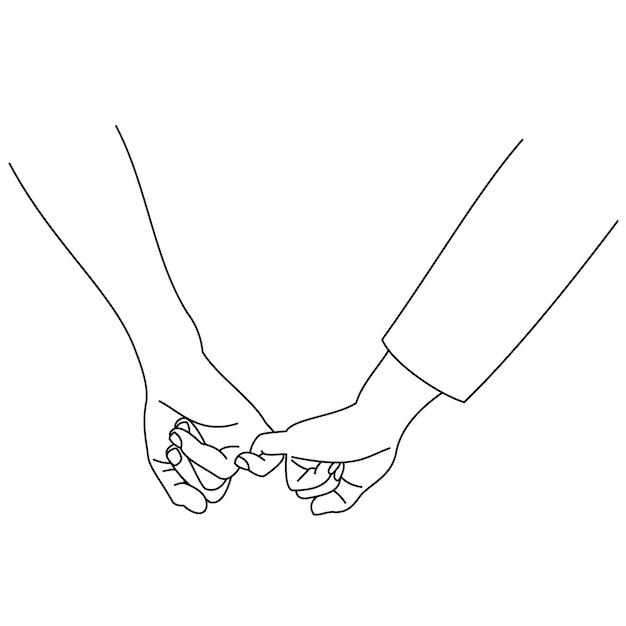 Illustration strichzeichnung einer hand, die ein versprechen als freundschaftskonzept macht liebespaar händchen haltend