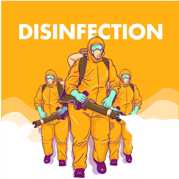 Vektor illustration über männer, die die desinfektion durchführen