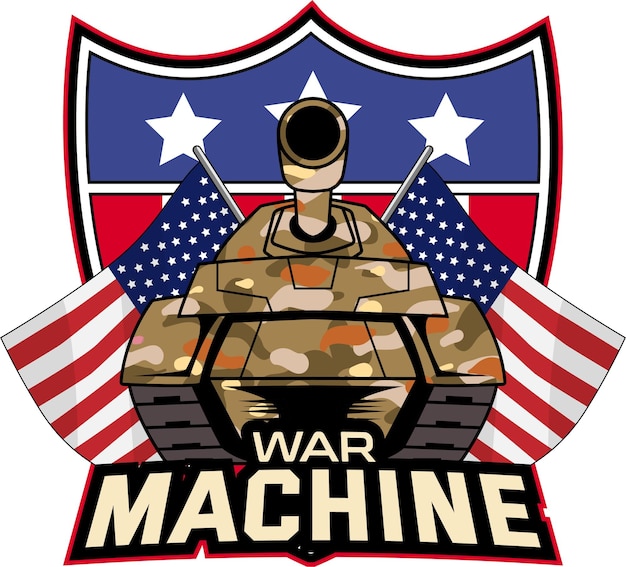 Illustration Vectoration Tank in Frontansicht mit WAR MACHINE Text Esport-Logo