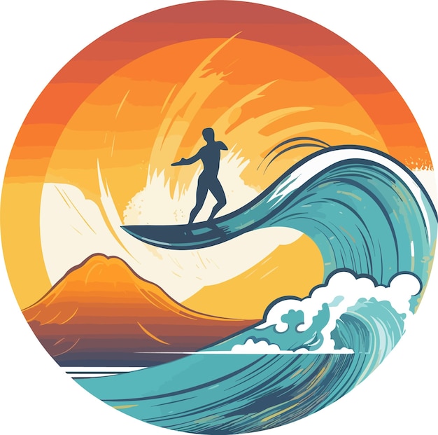 Illustration vereinfacht das design. mann surft logo-aufkleber