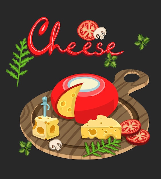 Illustration verschiedener käse- und tomatensorten vektorillustration