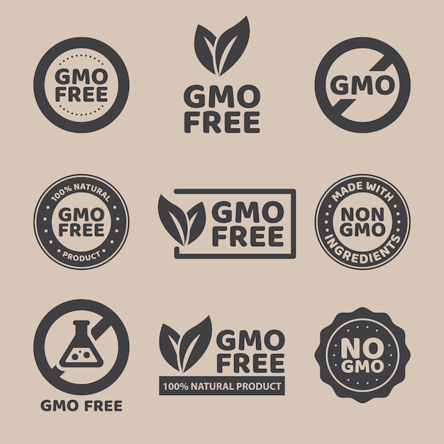 Illustration verschiedener schwarzer GMO-freier Embleme