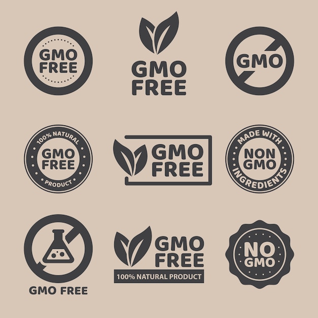 Vektor illustration verschiedener schwarzer gmo-freier embleme