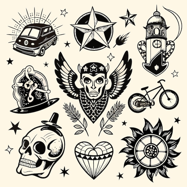 Illustration verschiedener Vintage-Tattoos