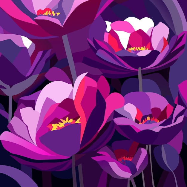 Illustration vieler lila-rosa Blüten mit langen Stängeln Vektor