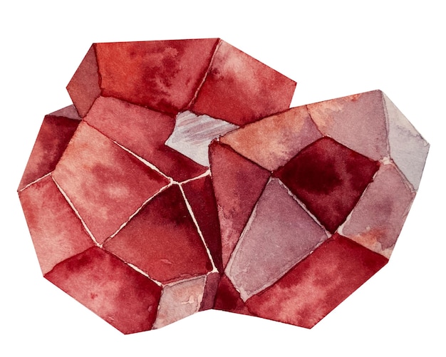 Illustration von aquarell granatstein mit streifen-effekt ein schnitt aus rotem mineral eine edelsteinscheibe