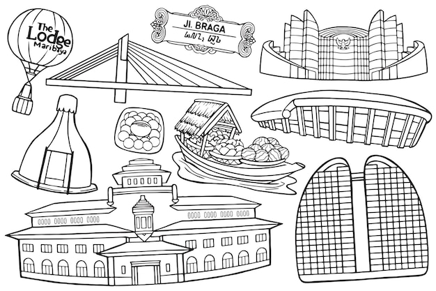 Illustration von bandung city doodle im cartoon-stil