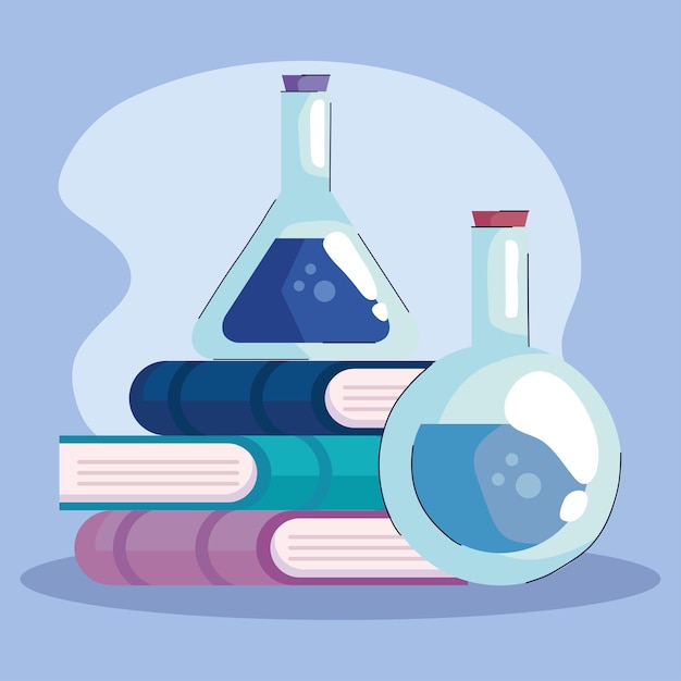 Illustration von Büchern und Röhrentestlaborikonen