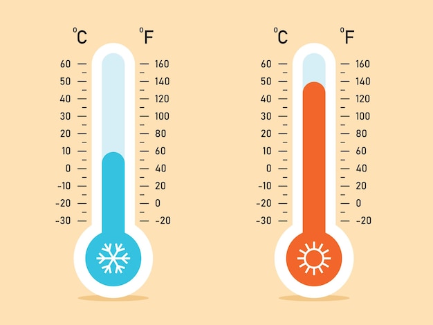 Illustration von celsius- und fahrenheit-thermometern