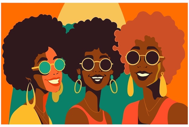 Illustration von drei glücklichen Afromodellen