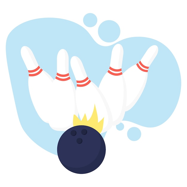 Illustration von drei kegeln und einem ball bowling-konzept