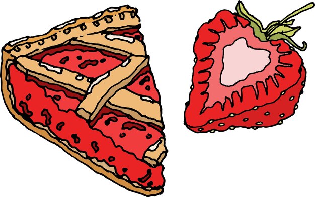 Illustration von erdbeerkuchen und erdbeeren auf weißem hintergrund sweet pie pie und zutat