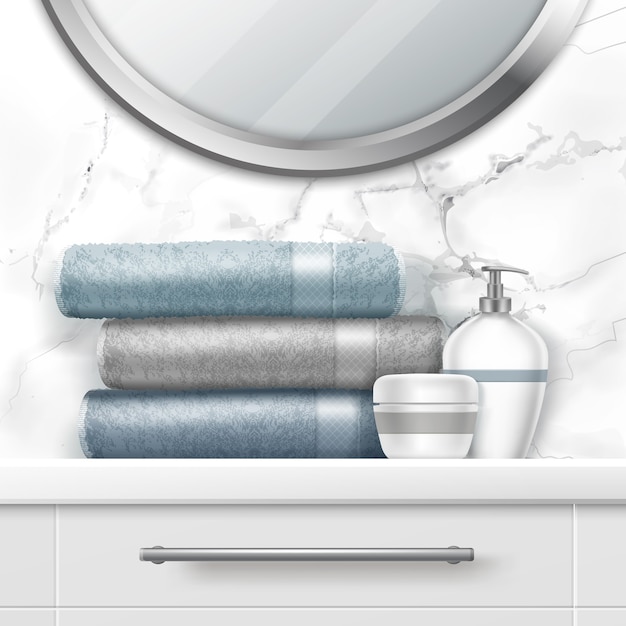 Illustration von Falttüchern und Seife auf Kommode