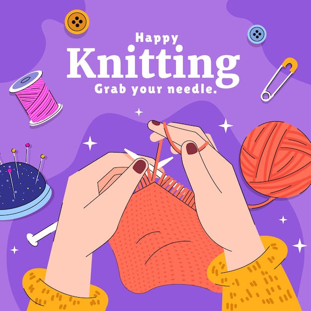 Illustration von flachen Menschen, die stricken