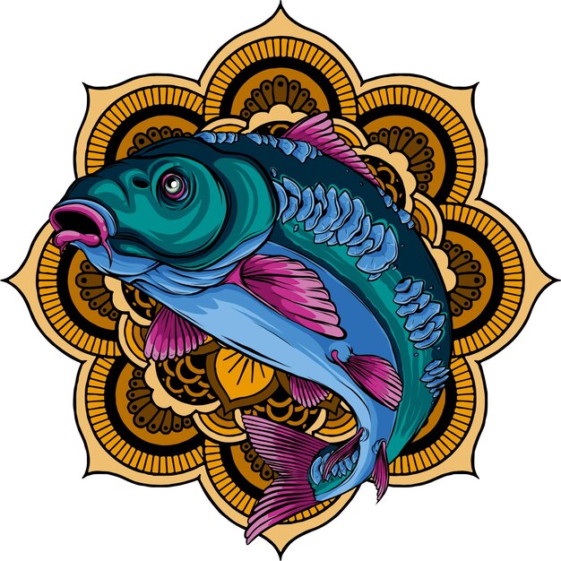 Illustration von karpfenfischen auf mandala-rundmuster