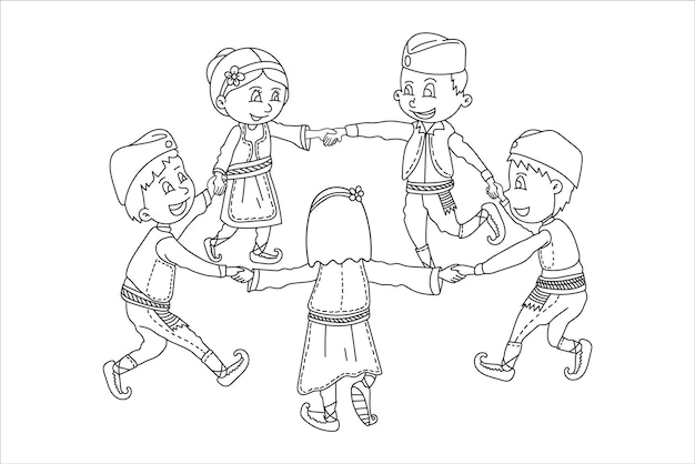 Illustration von kindern in traditionellen serbischen kostümen, die