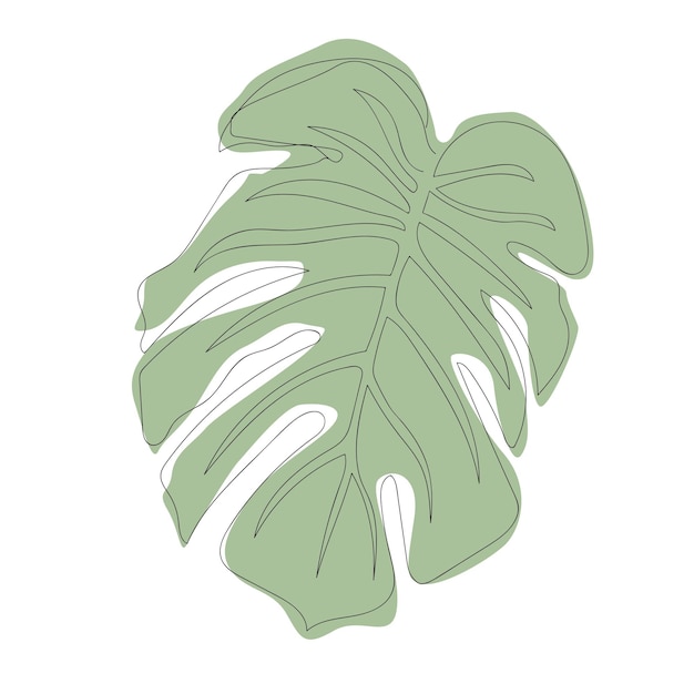 Illustration von monstera-blättern. eine zeile verlassen. einzeilige kunst