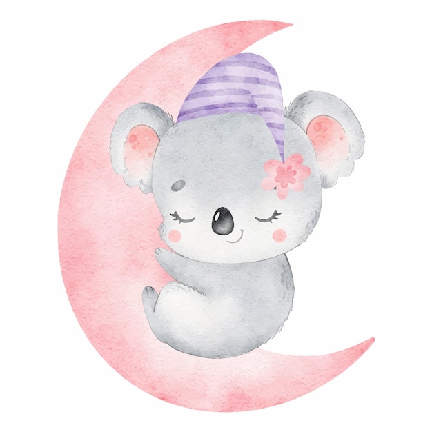 Vektor illustration von niedlichen cartoon-koala schlafend kleine niedliche aquarelltiere