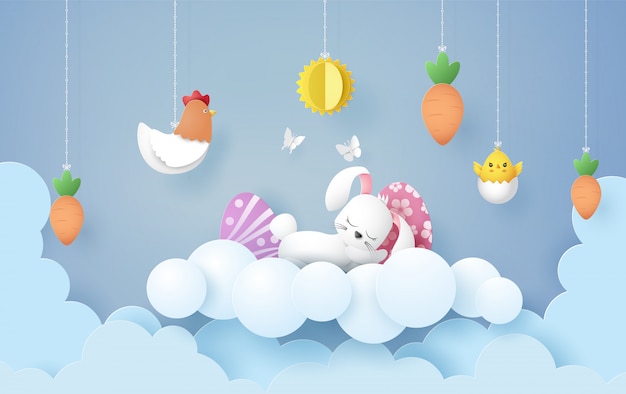 Illustration von ostertag mit ei und kaninchen,