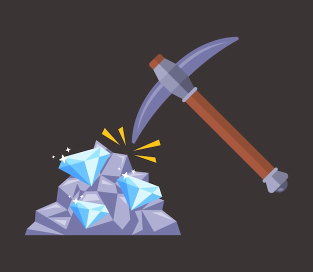 Illustration von Pike und glänzendem Diamanten im Felsen