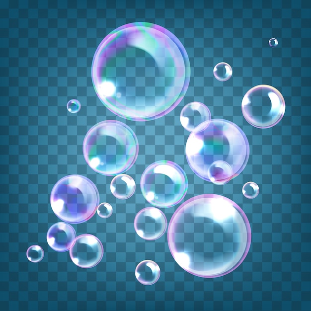 Illustration von realistischen Seifenblasen mit Regenbogenreflexion