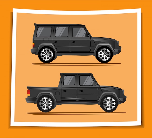 Illustration von realistischen suv-abenteuerautos und -lastwagen