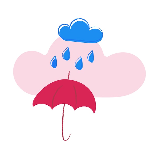 Illustration von regenwetter tropfen fallen auf den rosa regenschirm illustration für kinder