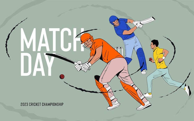 Illustration von schlagmann und bowler, die cricket-meisterschaft spielen vektor-digitalbanner