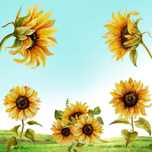 Illustration von Sonnenblumen mit himmlischem Hintergrund