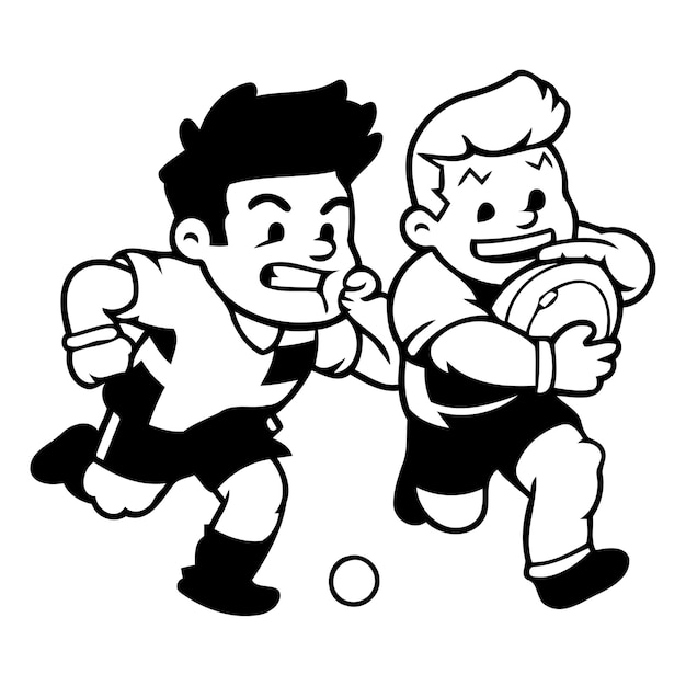 Vektor illustration von stickman boy beim spielen von rugby cartoon character design style