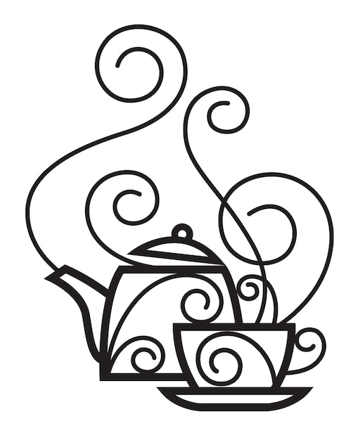 Illustration von Tasse und Wasserkocher