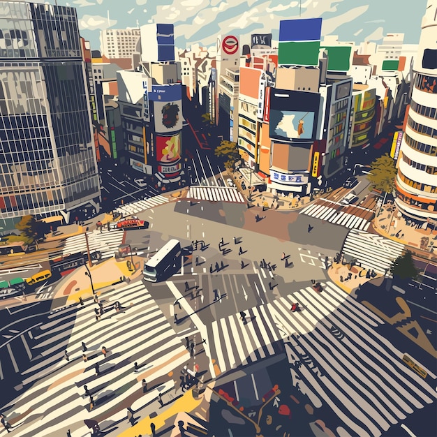 Vektor illustration_von_tokyo_shibuya_kreuzung_vektor