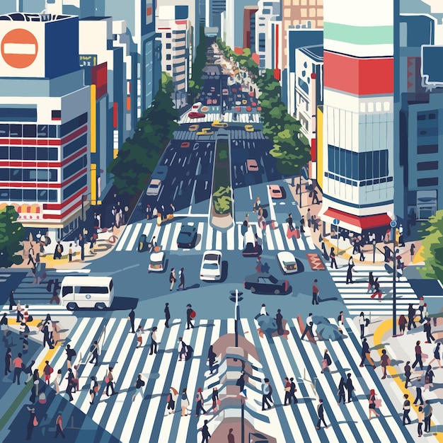 Vektor illustration_von_tokyo_shibuya_kreuzung_vektor