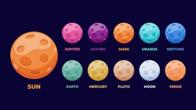 Illustration von weltraum, universum, planeten, asteroiden und sternen