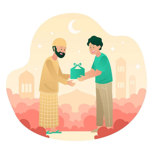 Illustration von zwei Personen, die Isra Miraj feiern