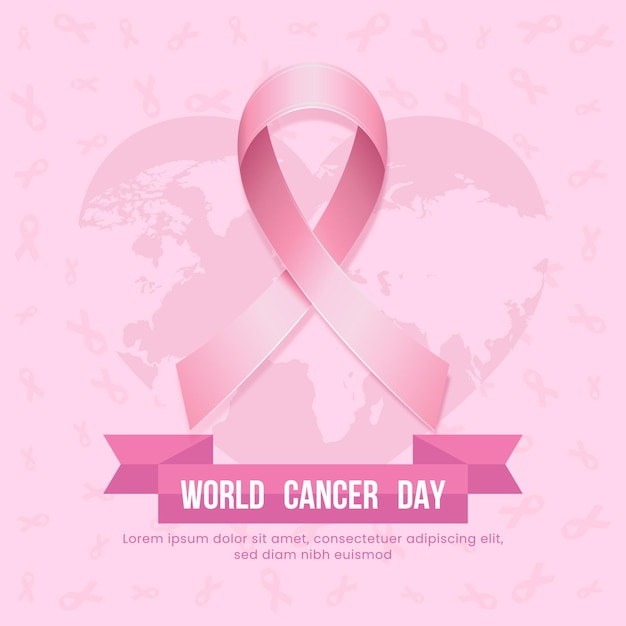 Vektor illustration vorlage für den weltkrebsbewusstseinstag mit brustkrebs rosa band und globus