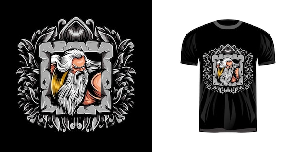 Illustration zeus mit gravur ornament für t-shirt design